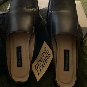 Details Black Leather Slip-On Loafers with Tan Interior
